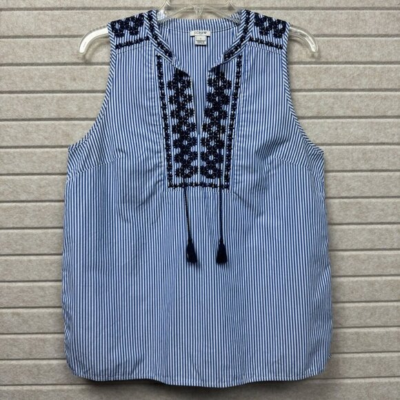 J.CREW Tops - J.Crew Sleeveless Striped Embroidered Tassel Top Women’s Size 8